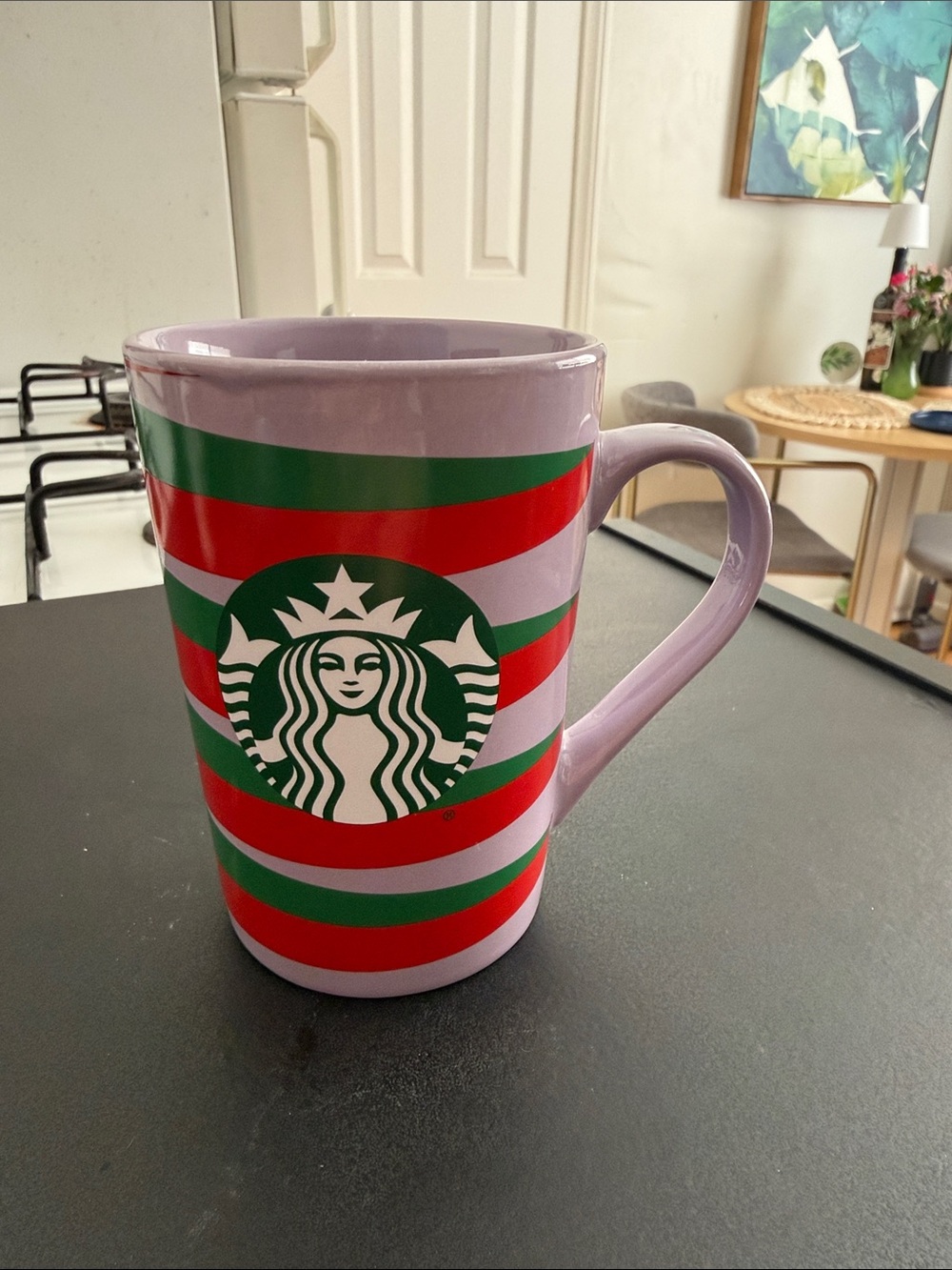 Starbucks Lavender Mug with Red and Green Stripes